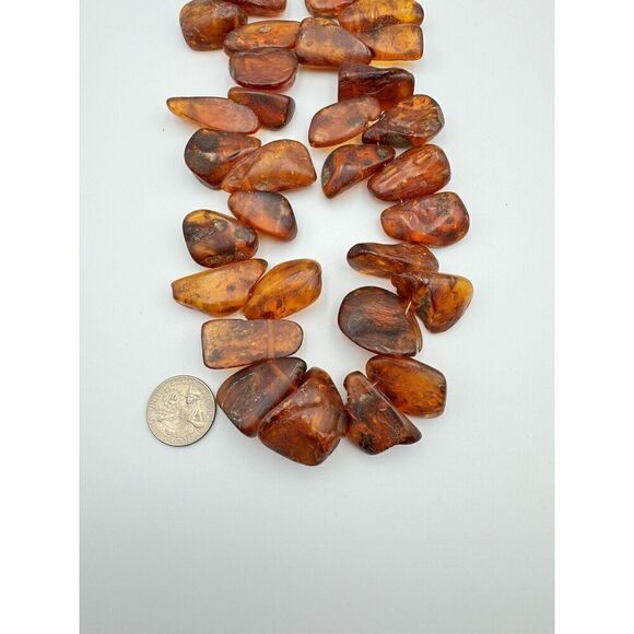 Antique Baltic Amber Cognac X Large Nuggets 30” Necklace Natural Raw 223g .925 - Picture 13 of 16